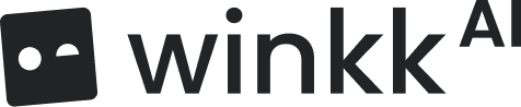 Image and Text logo showing square with winking eyes and text "winkk AI"